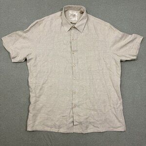 Tasso Elba Island Hawaiian Shirt Silk Linen Blend White Floral  Button Down